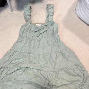 Pink Rose Mini Dress in Soft Green